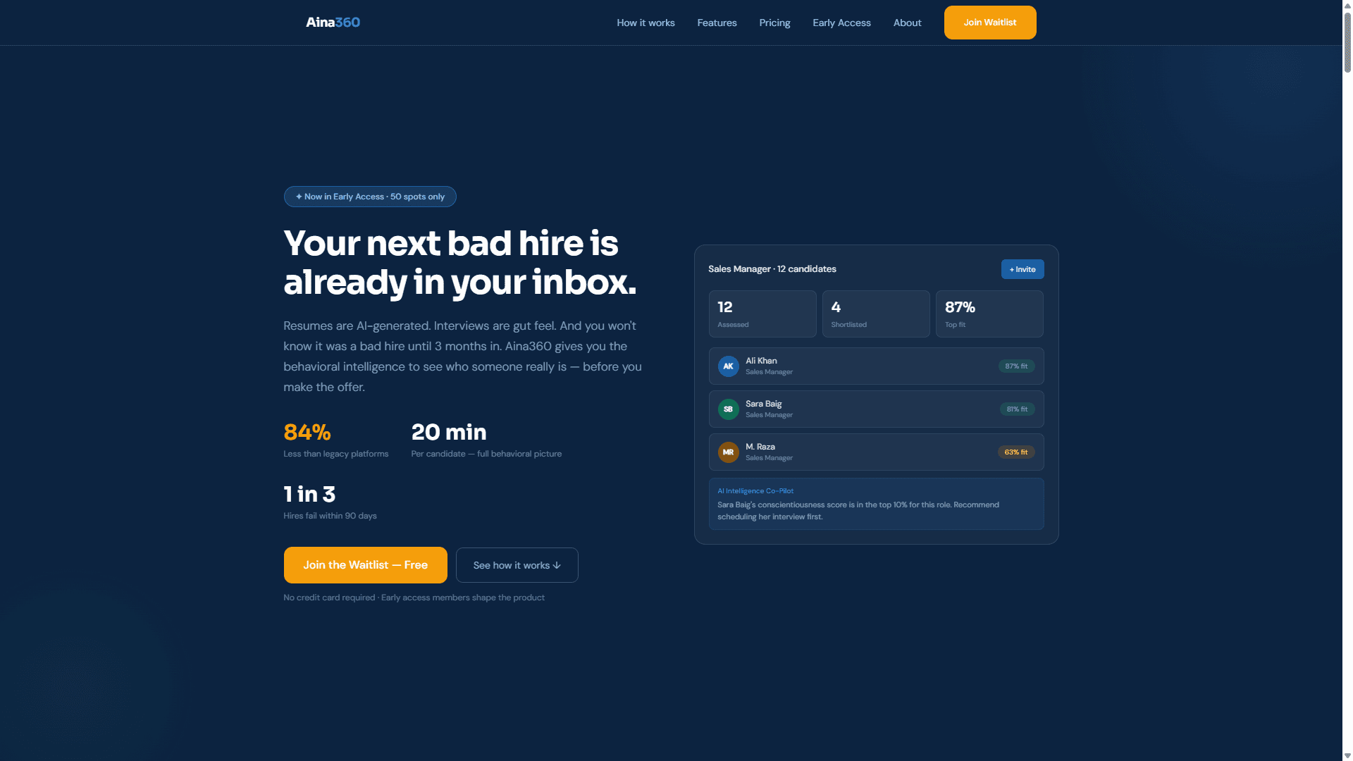 Aina360 hiring assessment website preview